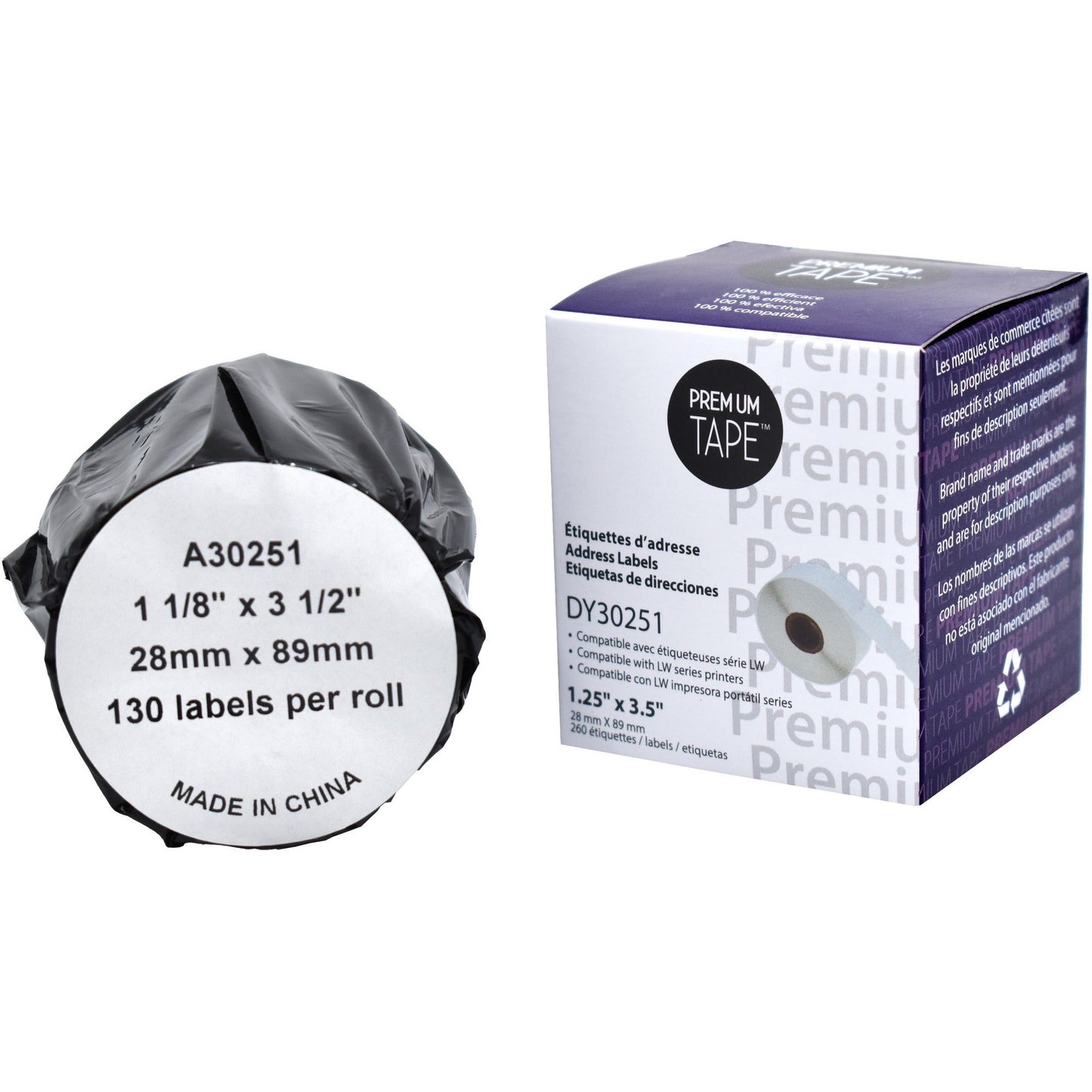 Alternative Dymo 30251 Labels 1 1 / 8'' x 3 1 / 2" (2 x 130)